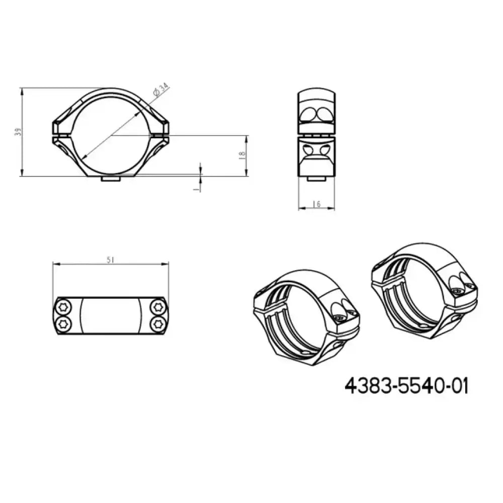 34mm anneaux de lunette | base Blaser courte - Basse