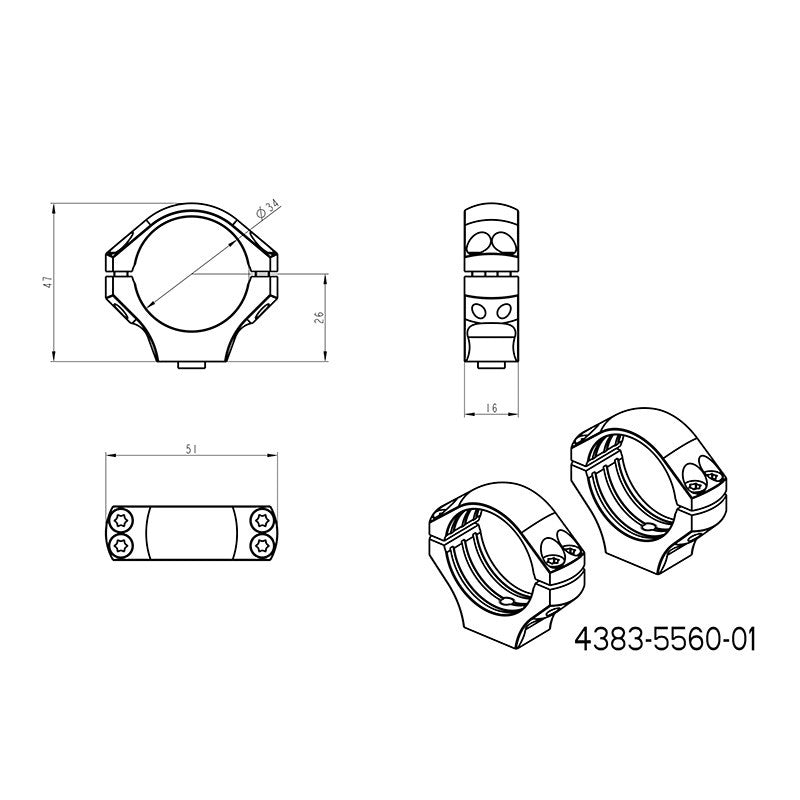 34mm anneaux de lunette | base Picatinny QD Ergo longue